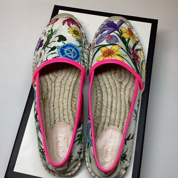 Gucci Flora Neon Trim Espadrilles White multicolor Fuxia Size EU 38 - Picture 15 of 15